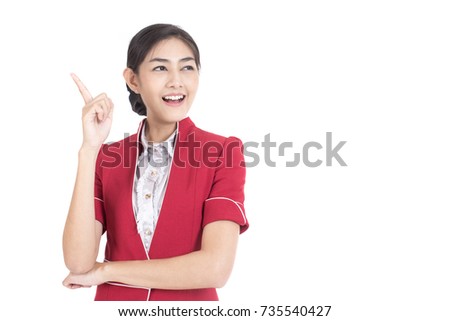 Portrait of Asian Air Hostess posing with White background, Woman stand and smile at isolated on white background, Woman with Air Hostess concept.