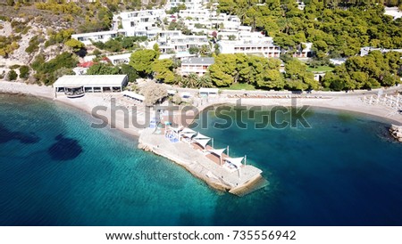 Aerial birds eye view photo taken by drone of exotic resort with turquoise clear waters