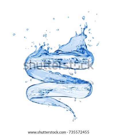 Splashes of fresh water in a swirling shape on white background  Royalty-Free Stock Photo #735572455