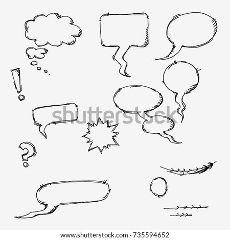 Set of comic bubbles and elements. Vector stock illustration. Black and white image