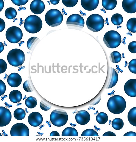 White round New Year background with blue Christmas balls. Vector illustration.
