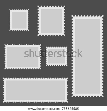 Blank postage stamps templates with shadow on a gray background. Vector illustration.