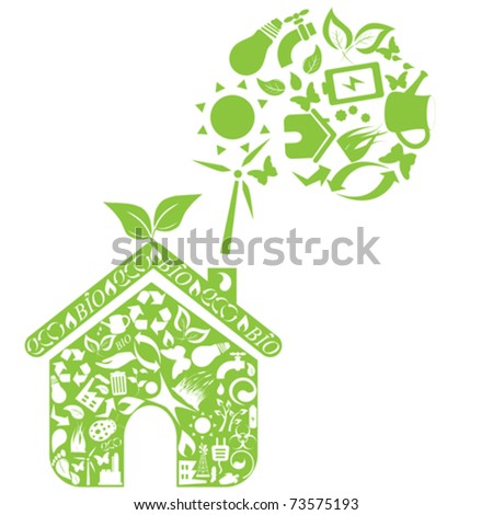 Green house with eco symbols
