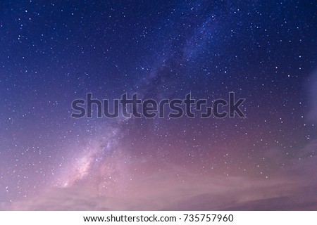 Landscape with gradient blue purple Milky way galaxy. Night sky with stars.