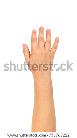 Child's hand isolated on a white background. Royalty-Free Stock Photo #735763222