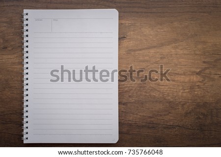 Picture for Business, Open notebook, Blank notebook Folding on Wooden Background