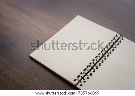 Picture for Business, Open notebook, Blank notebook Folding on Wooden Background