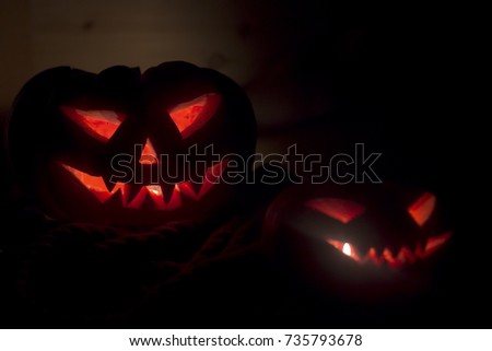 Halloween pumpkin head. Scary evil face spooky holiday. Happy Halloween
