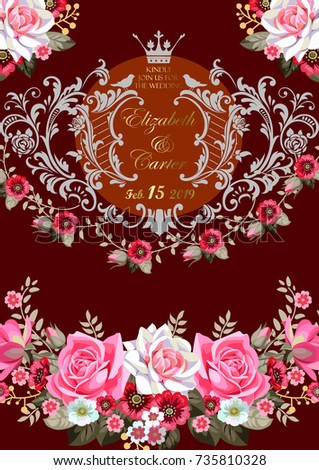 Beautiful wedding floral background with scrolls
