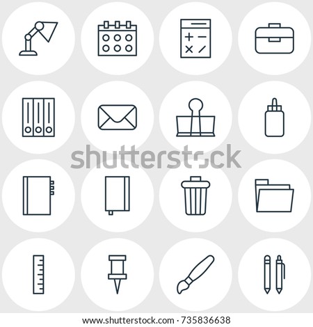 Vector Illustration Of 16 Instruments Icons. Editable Pack Of Paint, Textbook, Binder Clip And Other Elements.