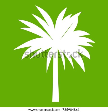 Palm icon white isolated on green background. Vector illustration