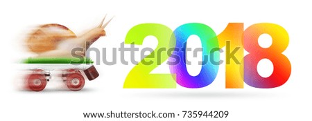 Snail skating motion blur withText 2018 colorful calendar decoration for happy new year background isolated on white background object design