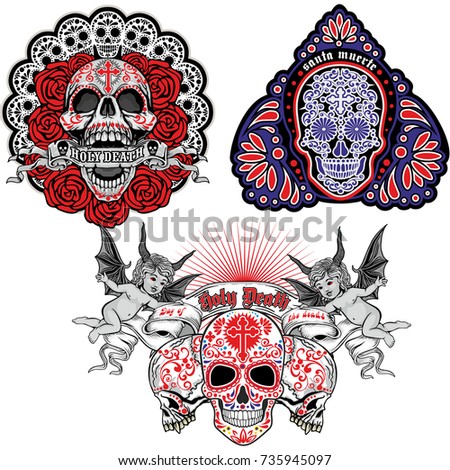 Holy Death, Day of the Dead, mexican sugar skull,vintage design t shirts