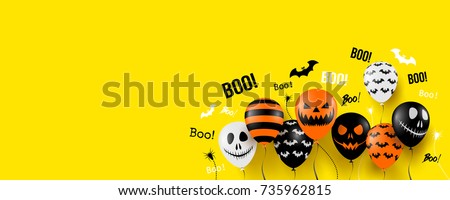 Halloween Banner with Halloween Ghost Balloons,Spider and Bat.Scary air balloons.Website spooky or banner  template.Vector illustration EPS10
