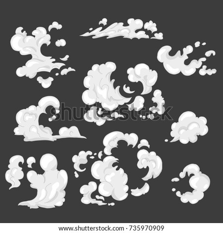 Smoke and dust clouds. Set of hand drawn illustrations