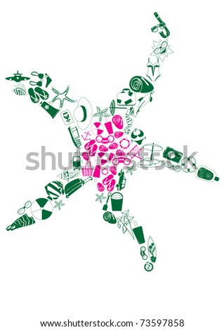 Vector illustration of a starfish made of summer vacation icons