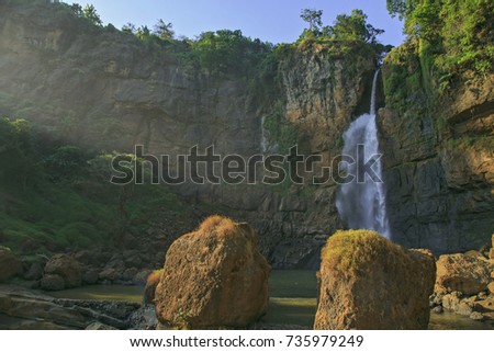 A beautiful view of Geopark Ciletuh Waterfall, West Java, Indonesia.