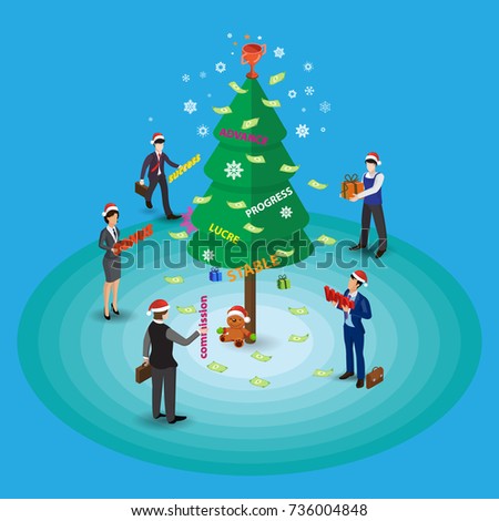 Isometric Christmas elf and happy new year, Concept Business congratulate design vector illustration.