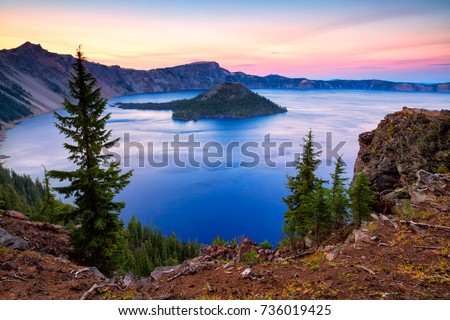 Crater Lake National Park in Oregon, USA - Wizard Island Royalty-Free Stock Photo #736019425