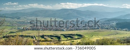 Panoramic landscape, natural scenery of village in the mountains.