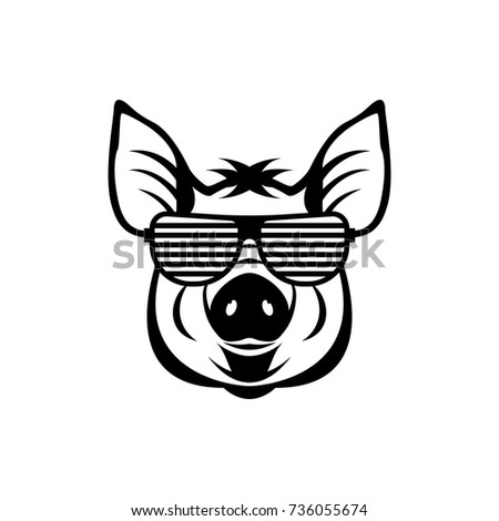 Vector pig head, face  for retro logos, emblems, badges, labels template and t-shirt vintage design element. Isolated on white background