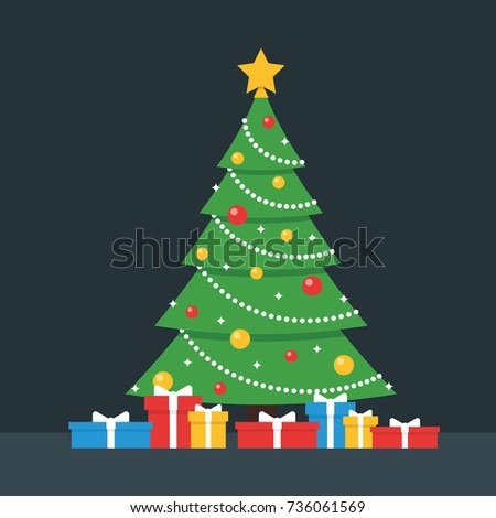 Christmas Tree and Gift Boxes Vector Illustration