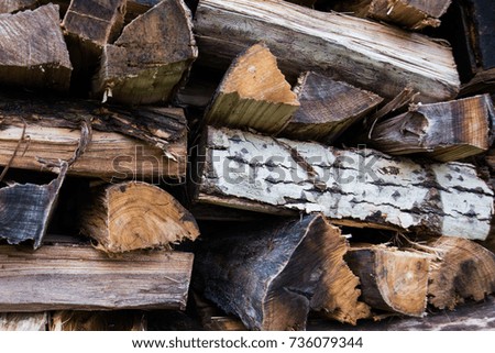 Preparation of firewood for the winter. firewood background. Pile of firewood.