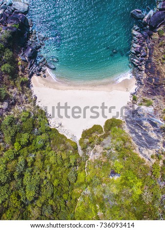 Beauty Butterfly beach aerial view landscape, Goa touristic state in India. Royalty-Free Stock Photo #736093414