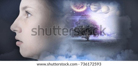Composite image of solar system in 3d against white background against teenage girl against white background