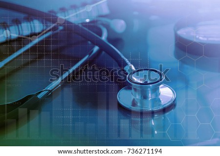 Medical examination and healthcare business graph, health information analytics, healthcare marketing strategy Royalty-Free Stock Photo #736271194