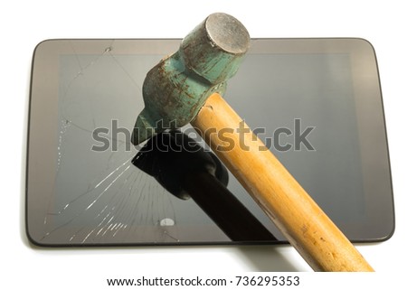 Broken hammer tablet isolated on white background