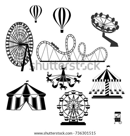 icons of different attractions in amusement park. Attraction icon for carnival and amusement park illustration
