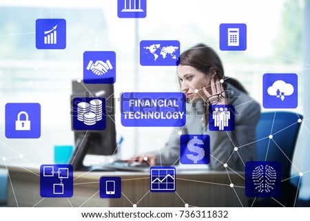Businesswoman with computer in financial technology fintech conc