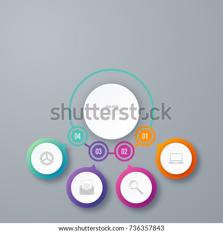 Infographics template 4 options with circle. Data and information visualization. Dynamic infographics stylish geometric. element for design business invitations, gift cards, flyers and brochures