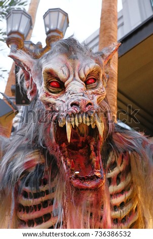 Close up statue of Halloween Monster. The Halloween monster standing.Scary Horror Zombie