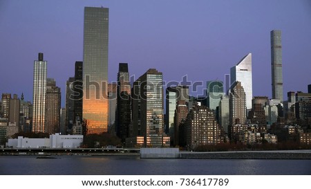 East river and Manhattan after sunset
