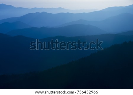 Blue Ridge Mountains colorful graphic sunset orange and yellow layers background blue sky image Smoky Mountain National Park