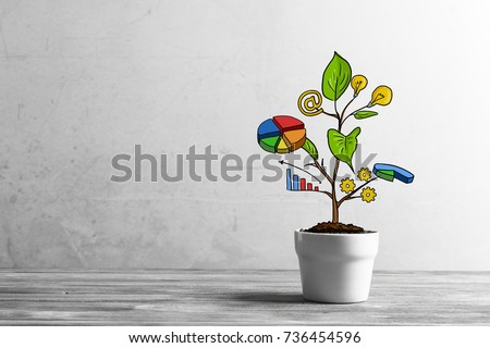 Concept of successful business plan and strategy presented by growing tree Royalty-Free Stock Photo #736454596