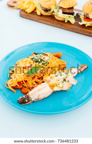 Spaghetti or pasta with prawn - Italian food style