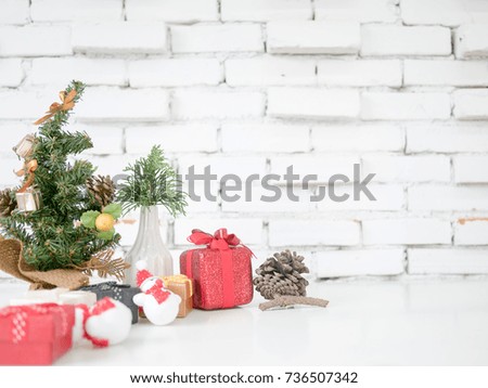 Composition of the Christmas decorations on white brick backgroud