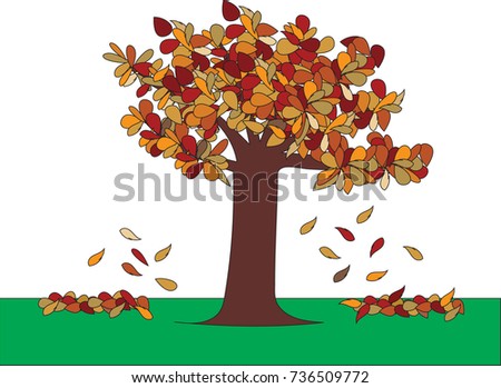 Vector of Autumn scenery or fall foliage with colorful leaves the falling to ground making leaf piles