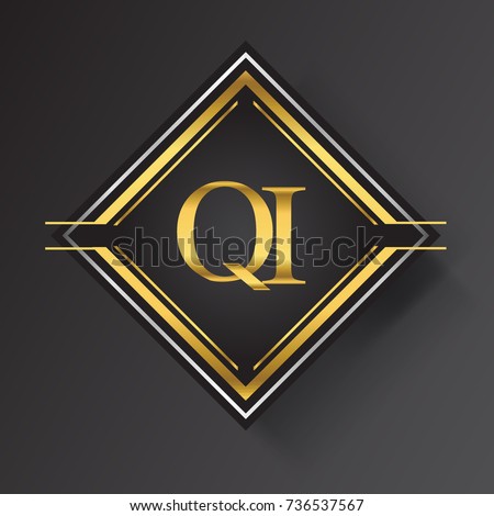 QI Letter logo in a square shape gold and silver colored geometric ornaments.