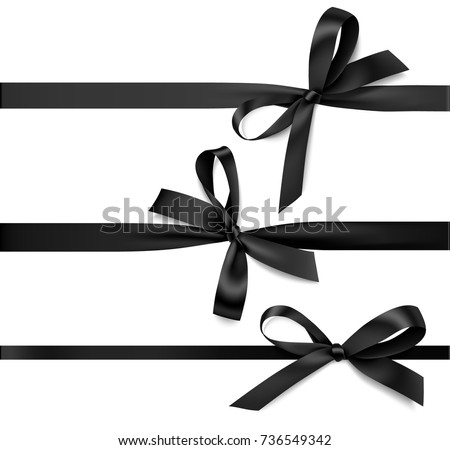 Set of black bow with horizontal black ribbon. Vector decorations for black friday sale design
