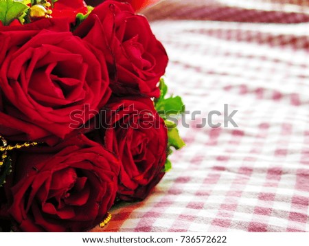 Close up Roses Bouquet in the side of bed, Valentine concept
