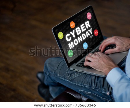 man buys online on Black Friday. man with a laptop, an adult man's hands on a keyboard. Sale in Black Friday.