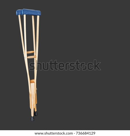 Closeup Wooden Crutches Isolated on Gray Background, Clipping Path