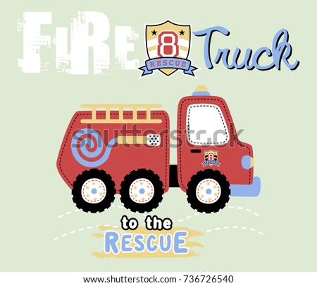 vector cartoon illustration of firetruck with firefighter logo