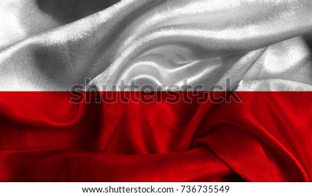 Realistic flag of Poland on the wavy surface of fabric. This flag can be used in design.