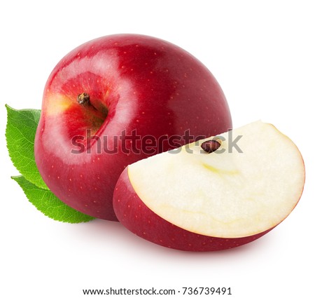 Isolated apples. Whole red, pink apple fruit with slice isolated on white with clipping path