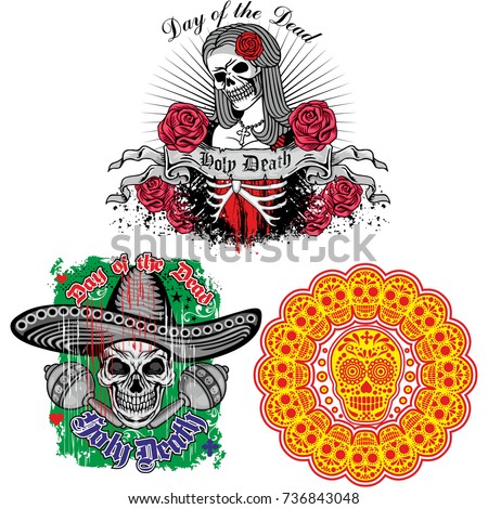 Holy Death, Day of the Dead, mexican sugar, vintage design t shirts